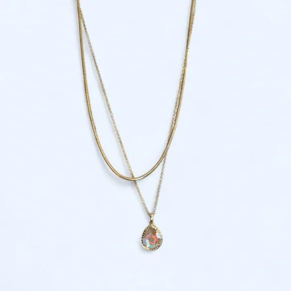 Kendra Scott Double Layered Gold Chain Necklace with Iridescent Pendant - Picture 4 of 8